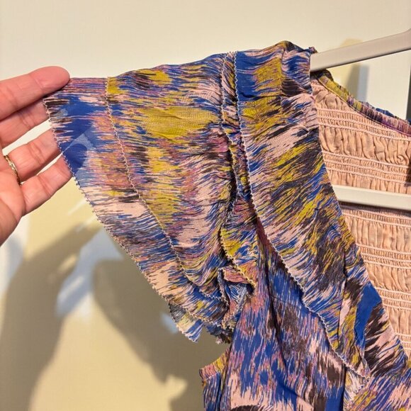 Cleobella Helene Azucar Print Ruffle Flutter Sleeve Smocked Maxi Dress - Picture 8 of 14